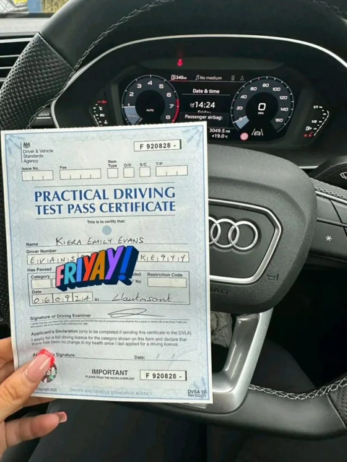 Practical Driving Test Pass Certificate